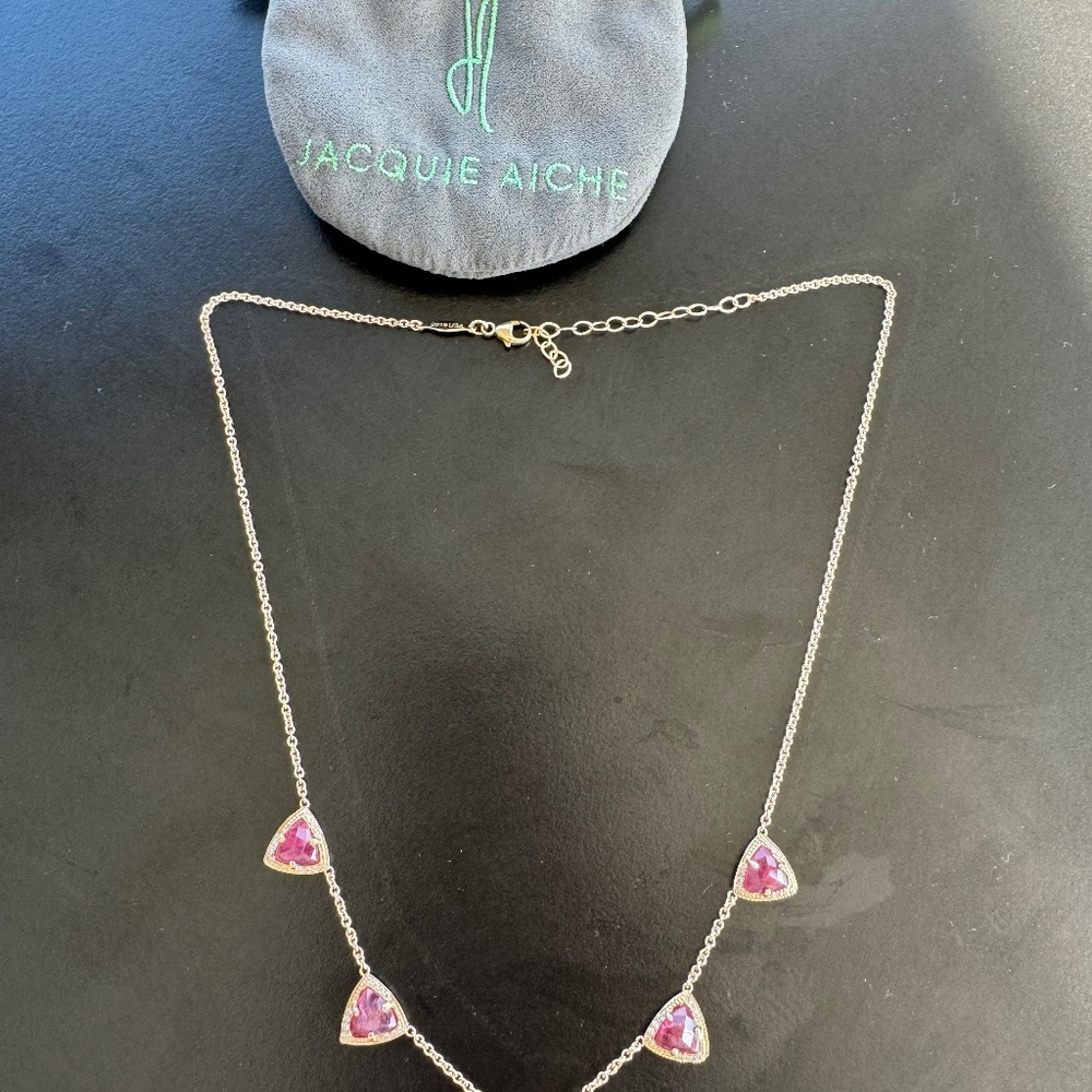 Jacquie Aiche 5 Spaced Out Gemstone Pyramid Necklace - Ruby and Diamonds YG